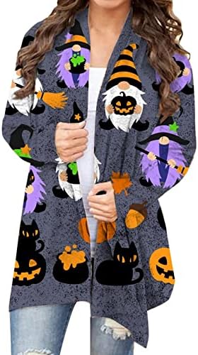 Női Halloween Kardigán Tökfej Macska Nyomtatás Hosszú Ujjú Nyissa ki az Elülső Plus Size Pulóver Kabát