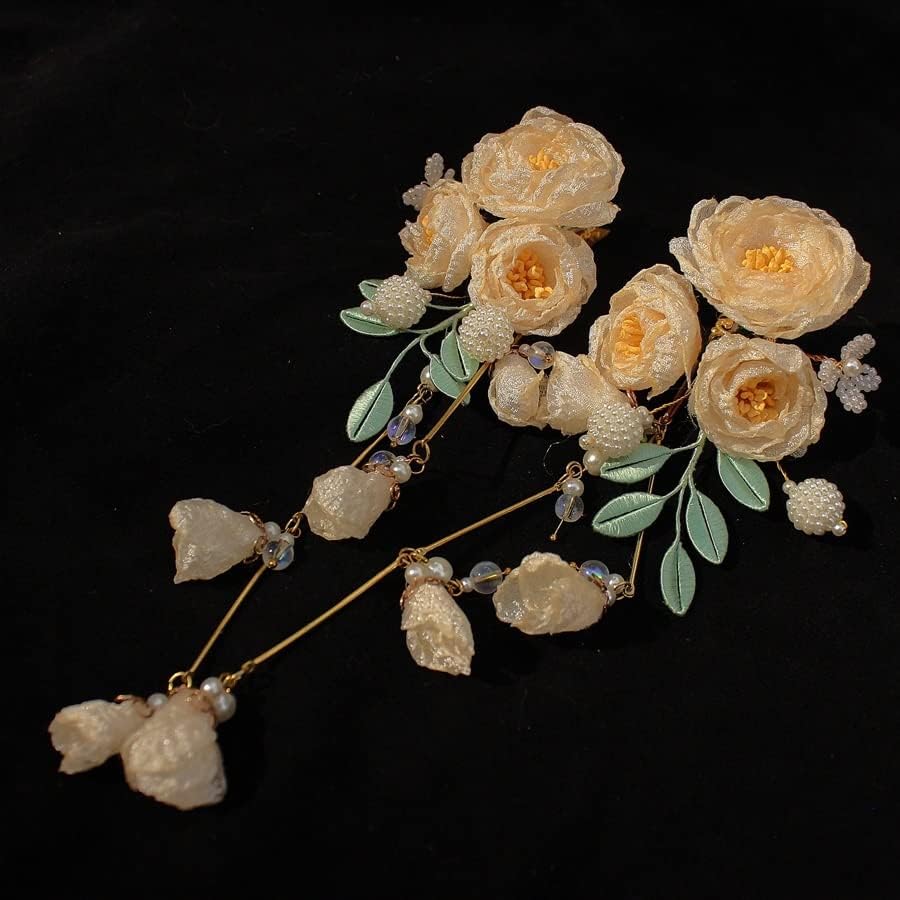 Antik Selyem Virág Haj Kiegészítők Hosszú Rojtos Hajtű Retro Szélén Chuck Virág Klip (Szín : B)