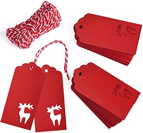 Zealor 100 Db Piros Kraft Papír Címkék Szarvas Design String Karácsonyra Táskák, Party Kellékek