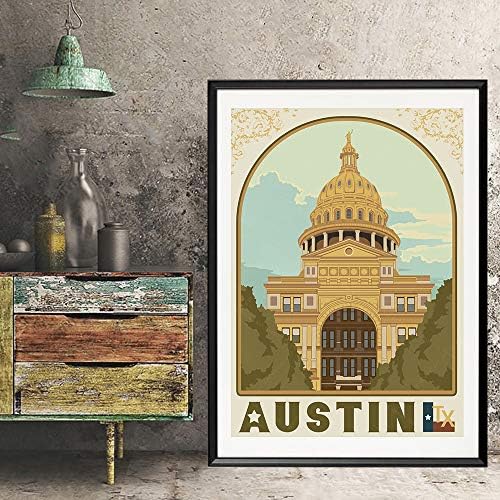 xtvin USA-ban, Texas-Austin Amerika Vintage Travel Plakát Művészet Nyomtatott Vászon Festmény, lakberendezési