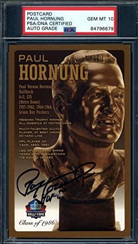 Paul Hornung Gem Menta 10 PSA DNS Aláírt HOF Bronz Mellszobor, Képeslap Autogram - NFL-Vágott Aláírás