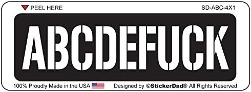 ABCDEFUCK Színes Nyomtatott Matrica által StickerDad® - (méret: 4 x 1 szín: FEKETE/FEHÉR) - Nehéz Sapka,