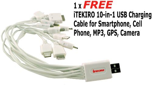 iTEKIRO Fali DC Autó Akkumulátor Töltő Készlet Fujifilm FinePix F610 + iTEKIRO 10-in-1 USB Töltő Kábel