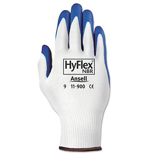 Az Ansell 11-900-10 HyFlex NBR Kesztyű, 10-es Méret, Fehér/Kék (12-es Csomag)
