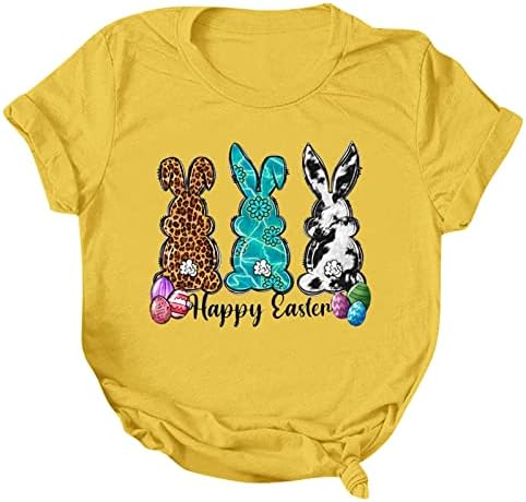 Boldog Húsvéti Aranyos Rabbit Grafikus Póló Női Rövid Ujjú O Nyakú Lány Póló Pulóver Laza Tunika Blúz,