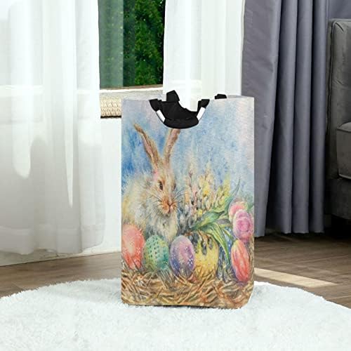 Tároló Kosár Akvarell Húsvéti Nyuszi Tojást Tulipán Willow Szennyesben Összecsukható Extra Nagy Játék