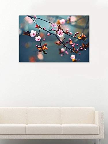 999Store Fa Keretes Nyomtatott Gyönyörű Virágzó Japán Cseresznye Sakura Vászon Festmény (30X18 Cm)
