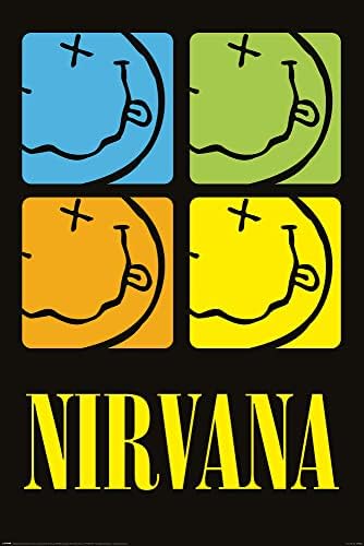 A Nirvana - Zene Poszter (4 Színes Smiley - Logos) (Méret: 24 x 36)