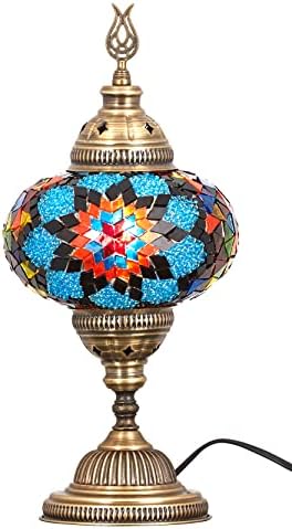 DEMMEX török Marokkói Mozaik Asztal, ágy melletti Éjjeli Lámpa, Tiffany Style Színes, Kézzel készített