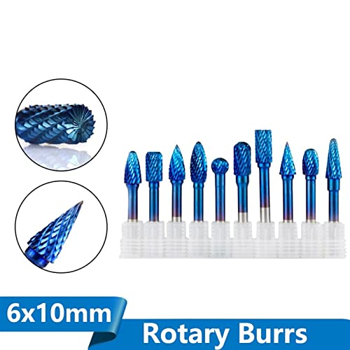 6x10mm Volfrám-Karbid Rotary Burss Szuper Nano Kék Bevont Kettős Vágás Forgó Fájlt 1db (Szín : 1db Típus)