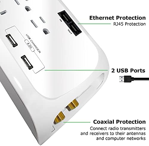 Digitális Energia 12 Outlet 4200 Joule túlfeszültségvédő elosztó 2 USB (4.2) Csatlakozók, 6 Láb 14/3 AWG