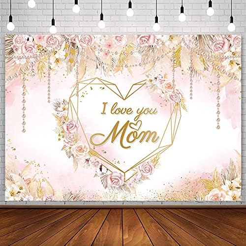 AIBIIN 7x5ft Bohém Boldog anyák napját Hátteret, Szeretlek, Anyu a Legjobb Anya Parti Dekoráció Blush