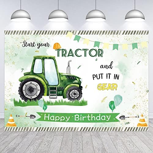 Hilioens 5×3ft Zöld Traktor Boldog Szülinapot Hátteret Fiúk Szülinapi Start Traktor, majd Tedd sebességbe
