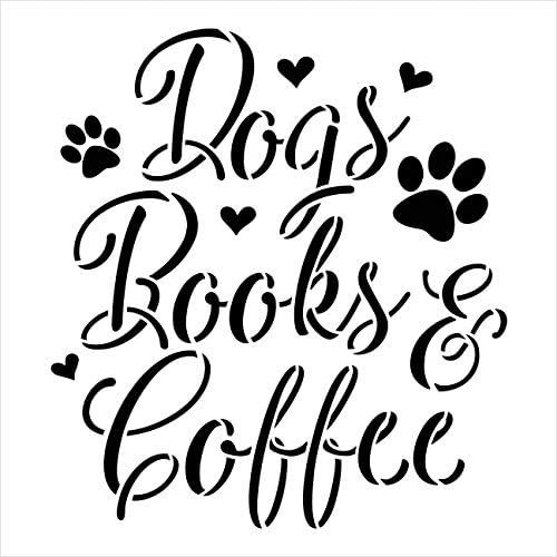 A kutyák Könyvek & Kávé Stencil által StudioR12 | DIY állatbarát Olvasni lakberendezés Ajándék | Craft