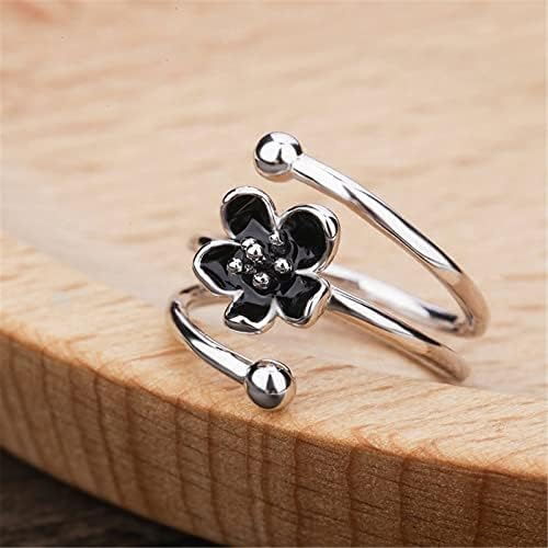 2023 Új Fekete Virág Virág Gyűrű Gyűrű Női, Nyitott-Állítható Csepegtető Kézműves Ajándék Gyűrű Veréb