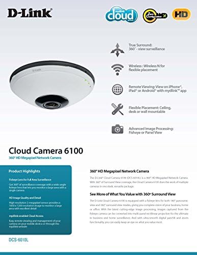 A D-Link Vezeték nélküli Üzleti 360 Fokos HD Hálózat Térfigyelő Kamera a mydlink-Kompatibilis (DCS-6010L)
