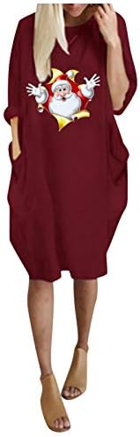BADHUB Xmas_Dress A Divat Női Téli Plus Size Laza O-Nyak Zsebében Karácsonyi Nyomtatott Ruha, Ünnepi Ruhák