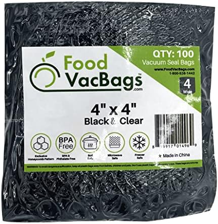 FoodVacBags 4 X 4 Fekete Vissza, Világos, Első Dombornyomott Vákuum Tömítő Táskák, Tasakok (100 szám)