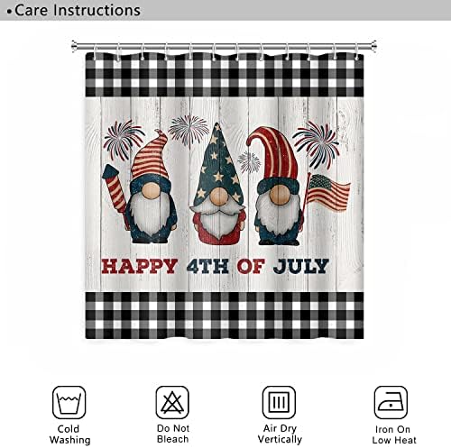 Umpoo Boldog július 4 Zuhanyzó Függöny, Rusztikus Fa Vicces Gnómok Amerikai Zászlók Függetlenség Napja,